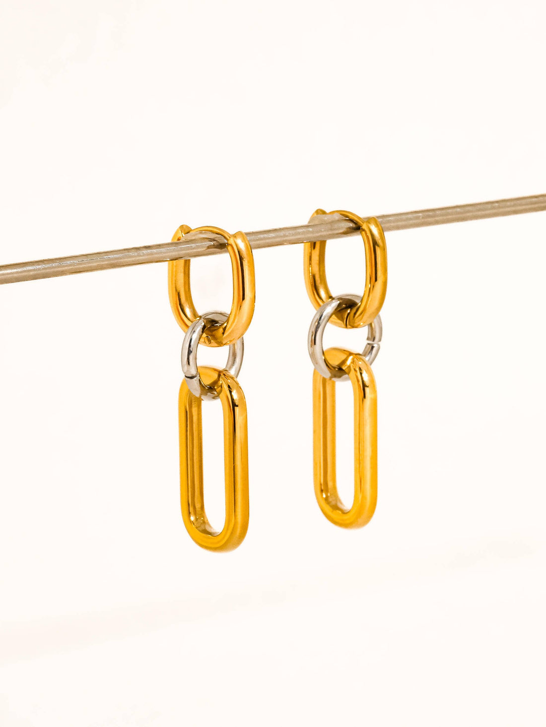 Viori 18K Gold Non-Tarnish Two Tone Link Earrings