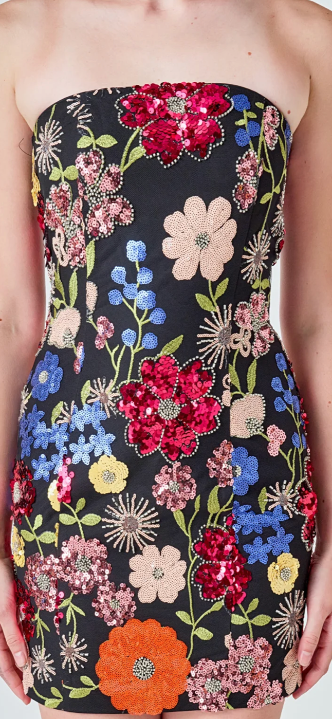 Floral Sequin Short Dress