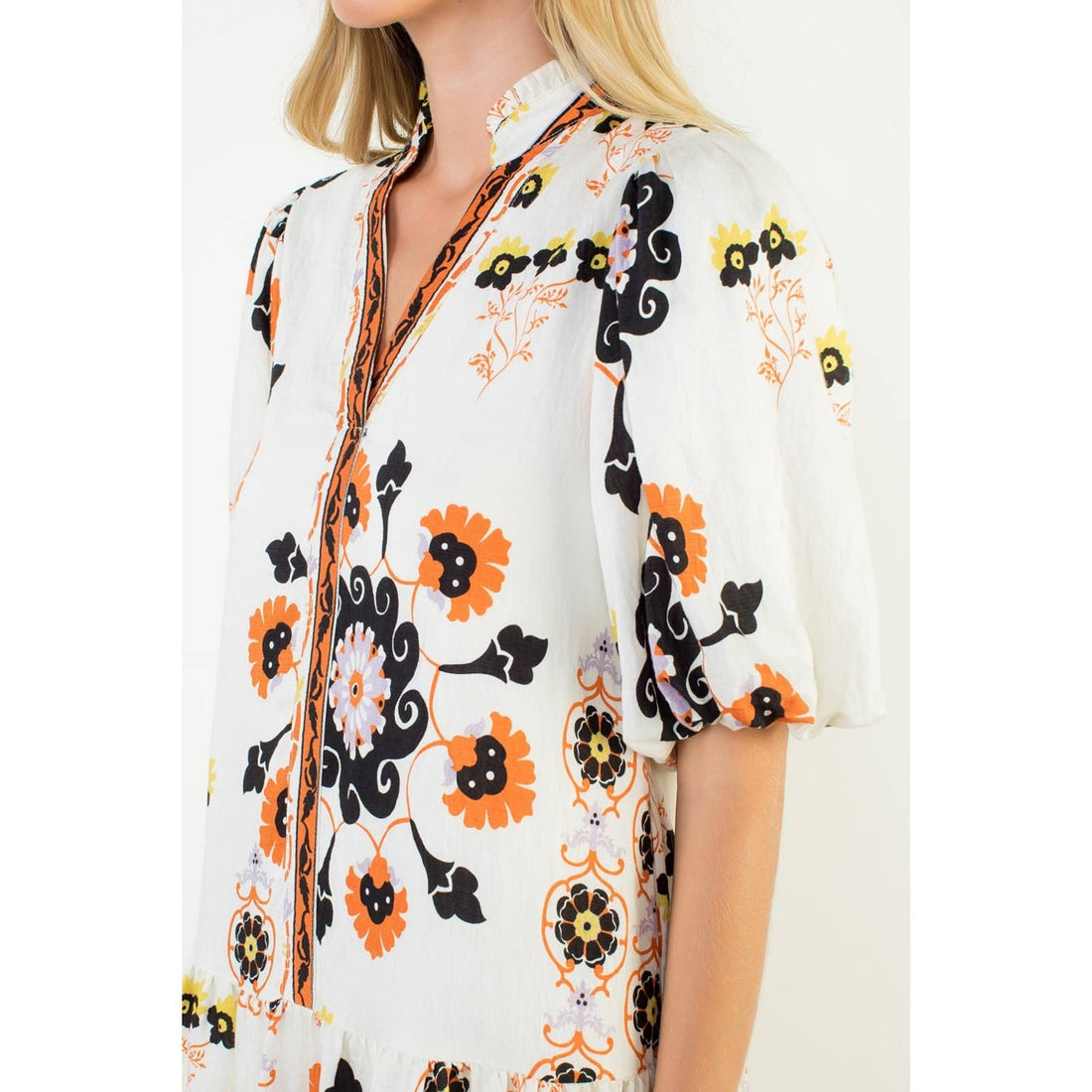 Puff Sleeve V-Neck Floral Mini Dress