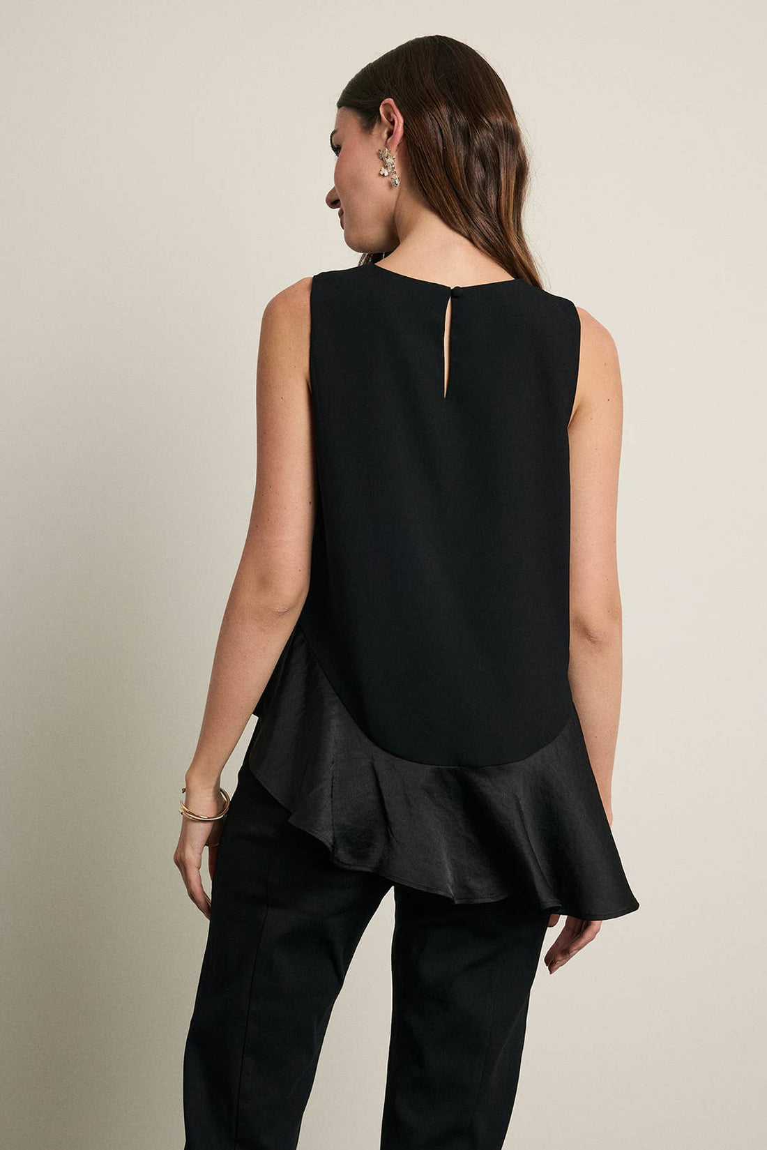 Asymmetrical Satin Ruffle Hem Sleeveless Top - RT1395