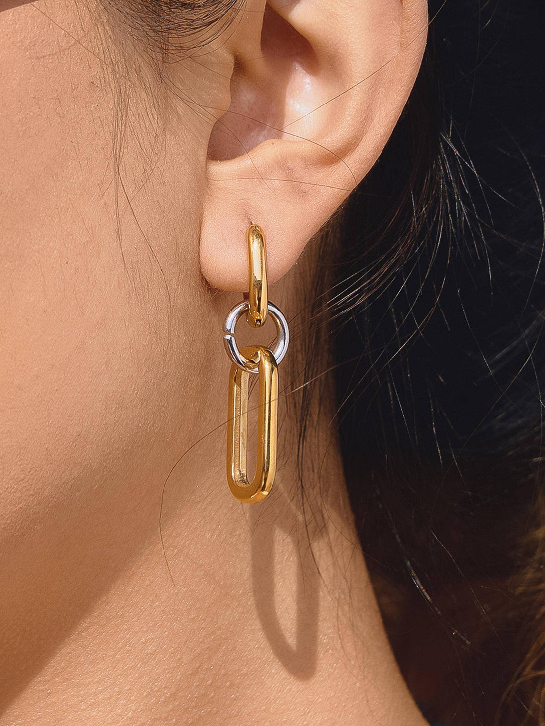 Viori 18K Gold Non-Tarnish Two Tone Link Earrings
