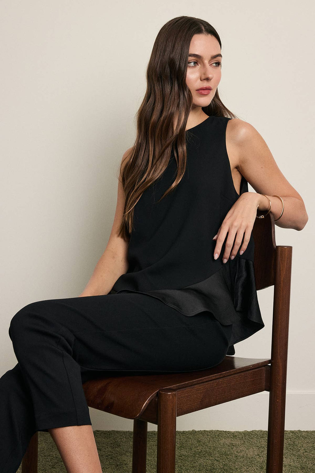 Asymmetrical Satin Ruffle Hem Sleeveless Top - RT1395
