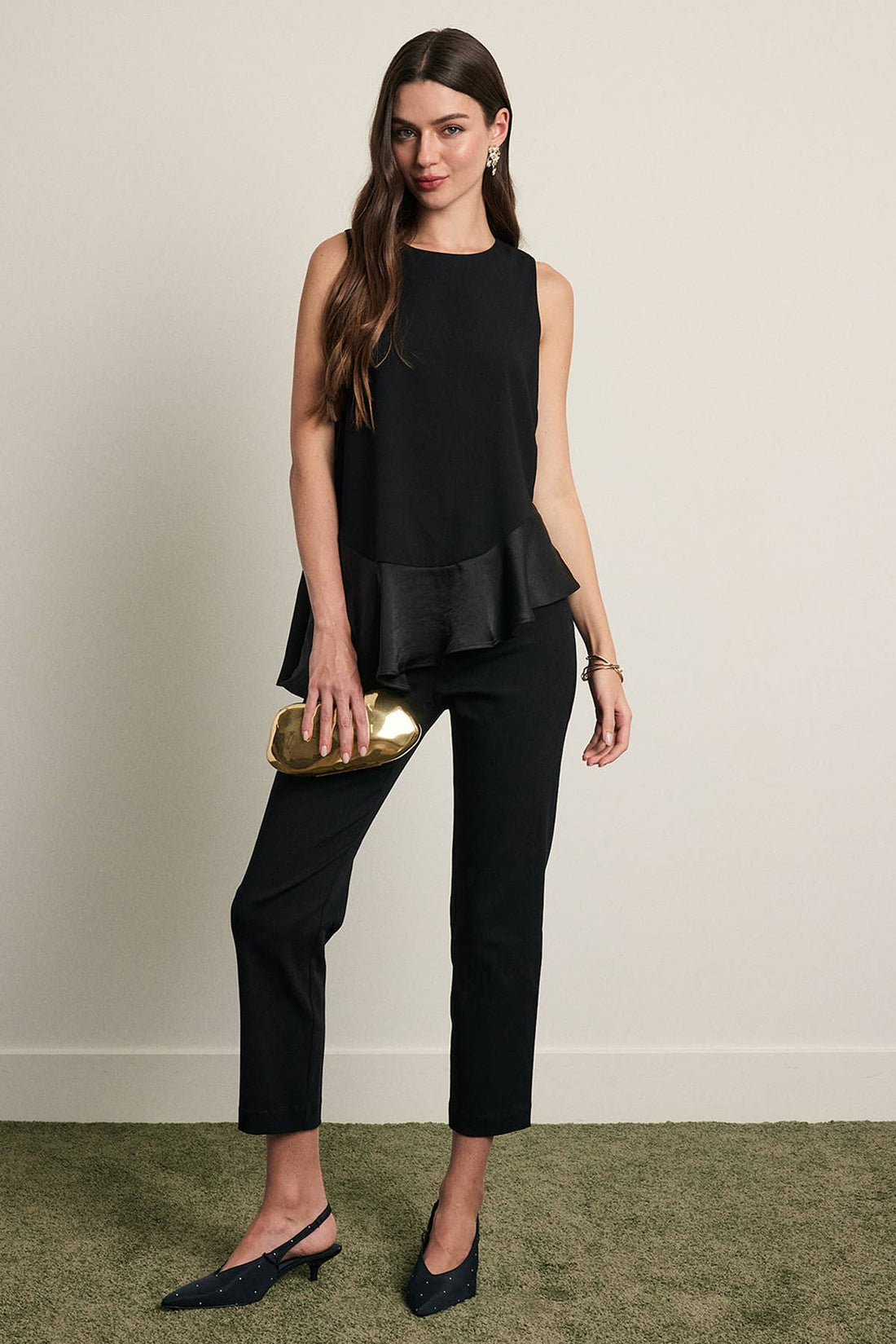 Asymmetrical Satin Ruffle Hem Sleeveless Top - RT1395
