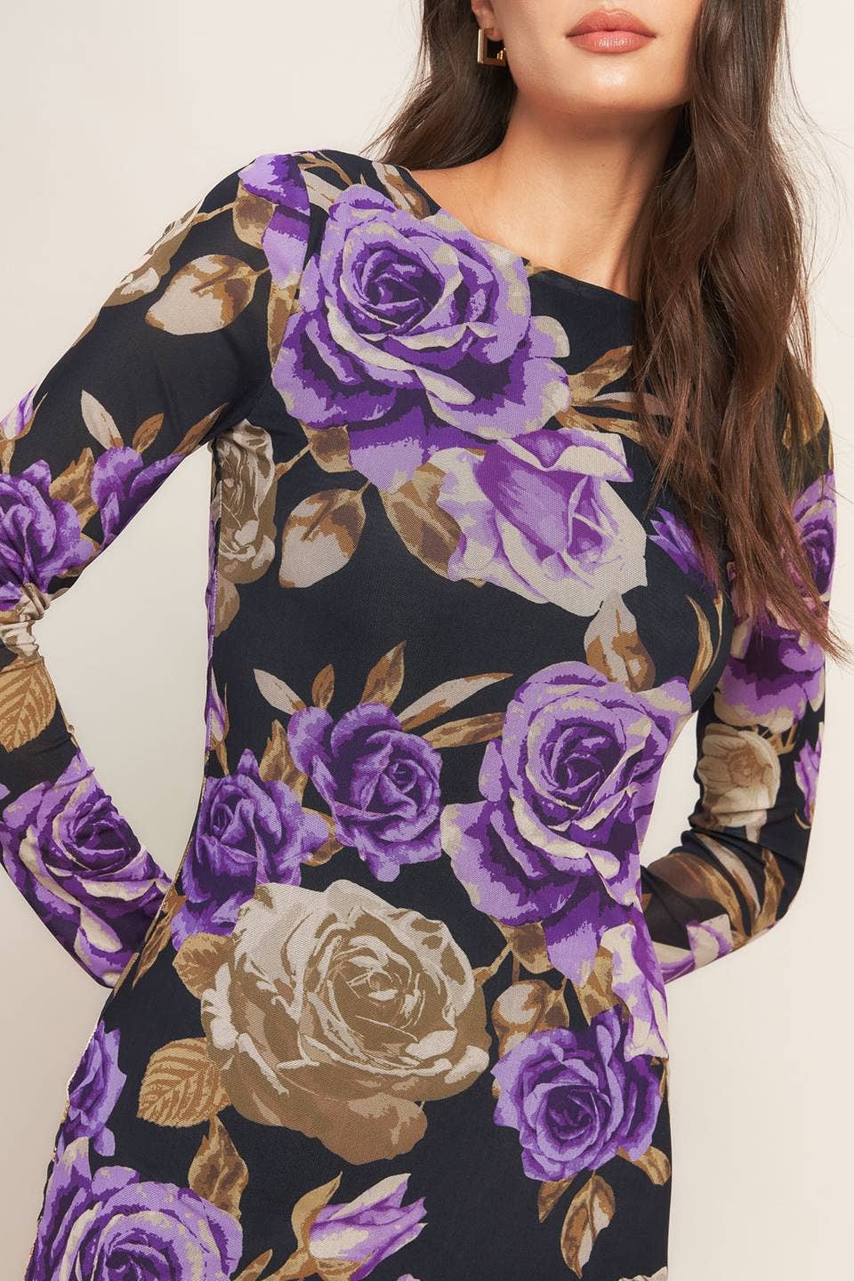 A printed power mesh midi dress