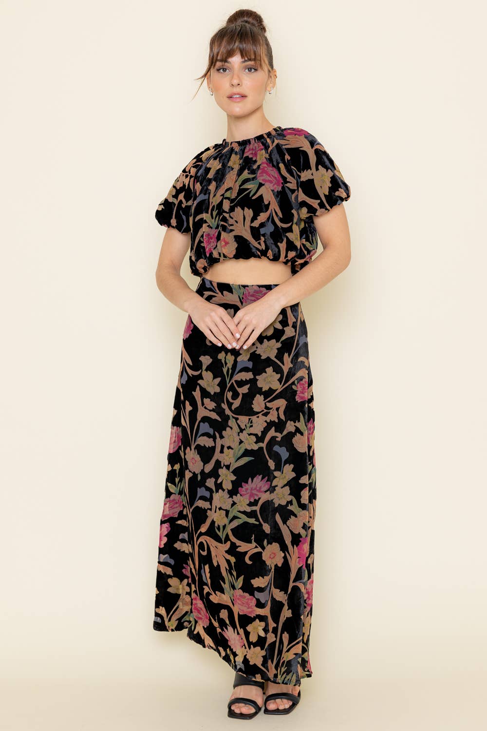 BOHO CHIC FLORAL BURNOUT BUBBLE CROP TOP