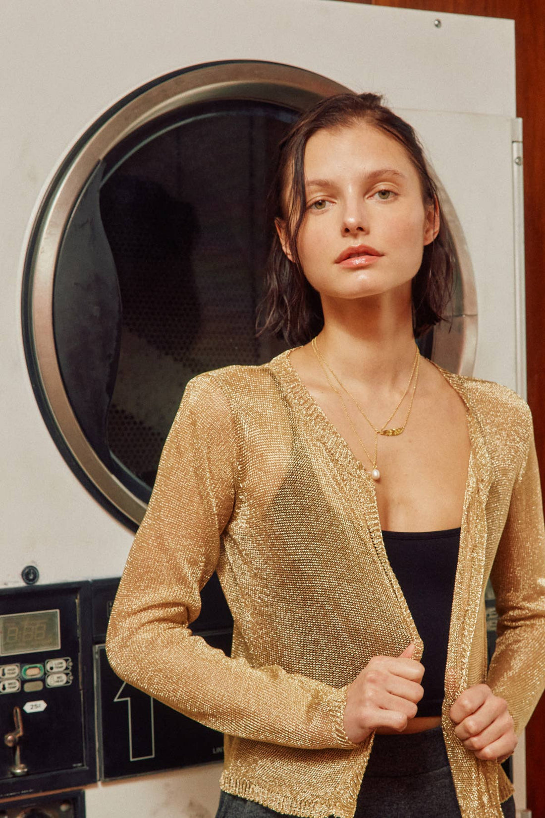 Metallic Open Front Cardigan