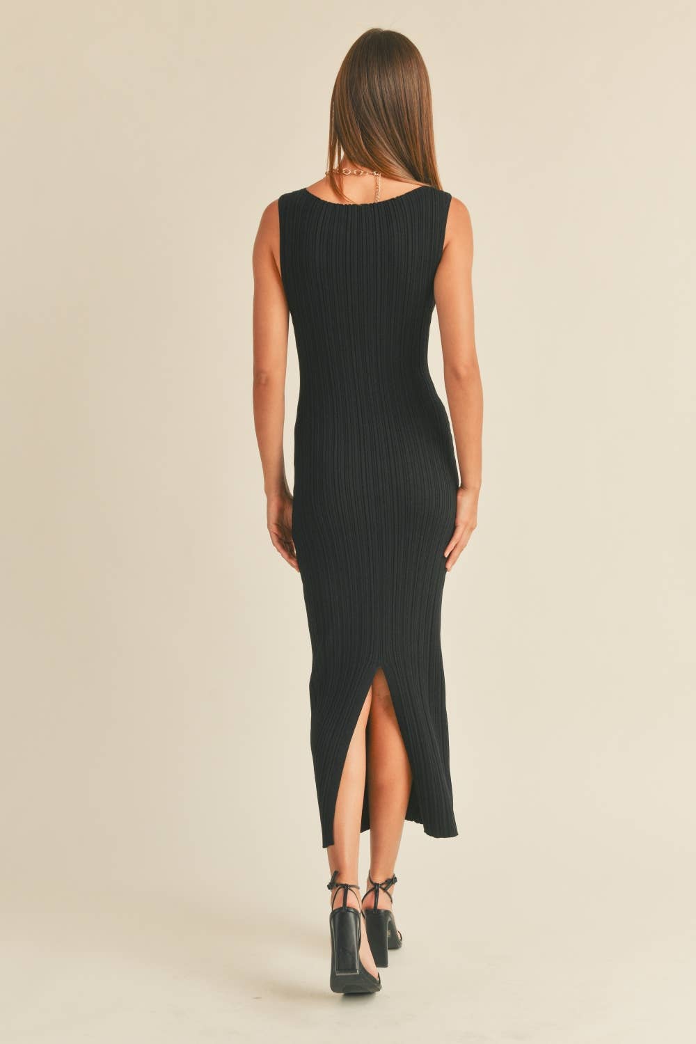 D2997   PATTERNED RIB KNITTED LONG DRESS