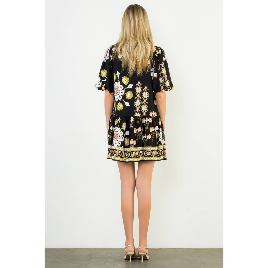 Puff Sleeve V-Neck Floral Mini Dress