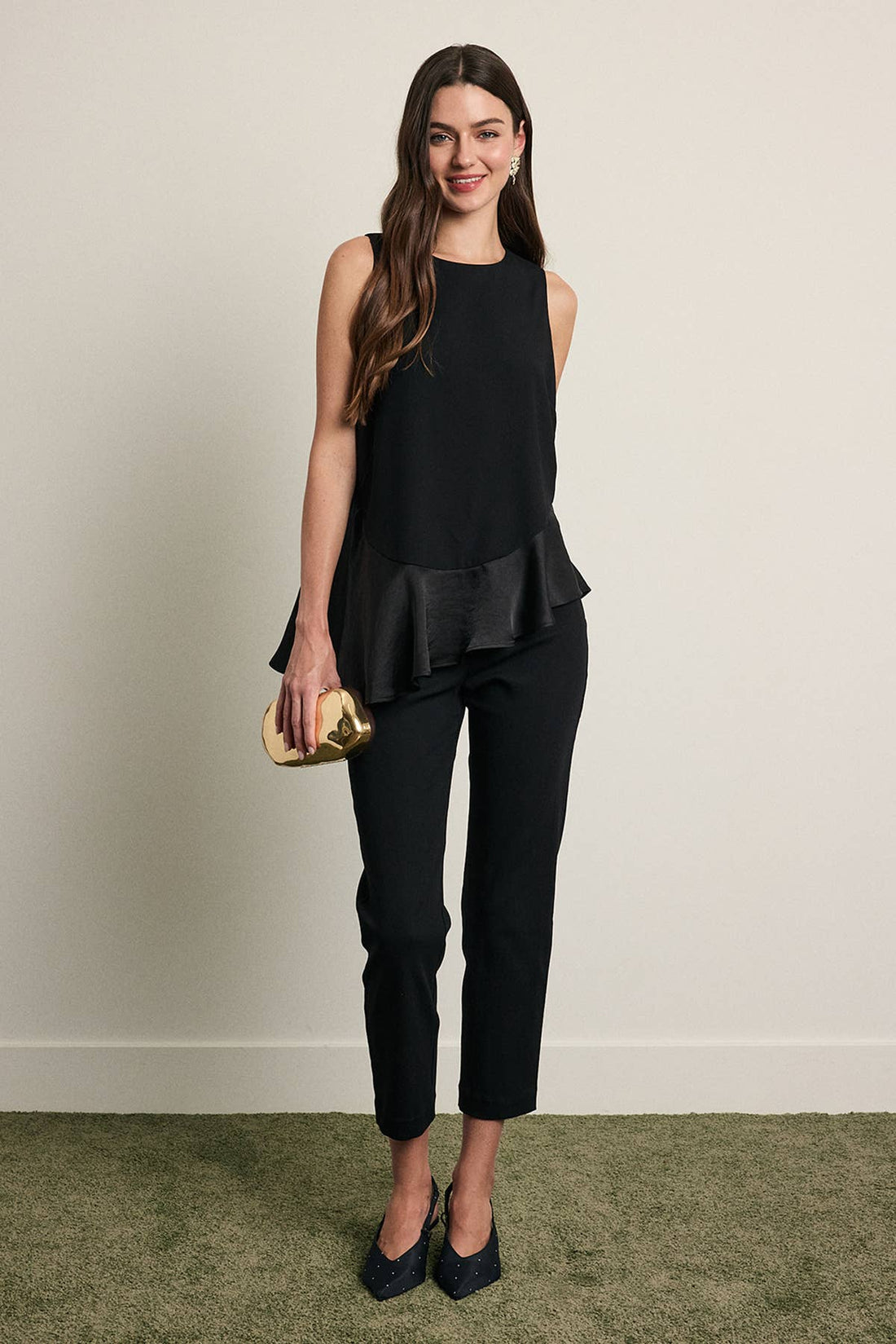 Asymmetrical Satin Ruffle Hem Sleeveless Top - RT1395